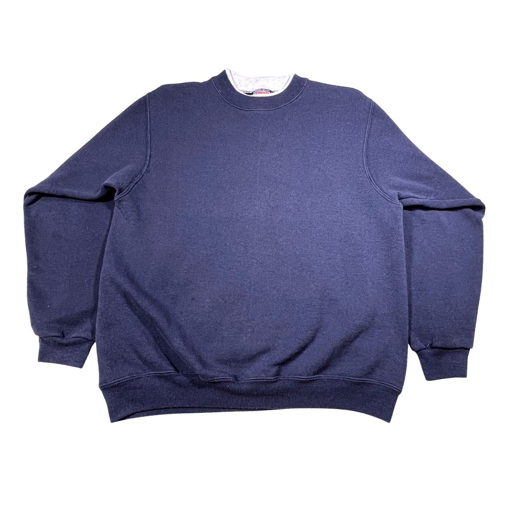 Vintage Hanes Heavyweight Sweatshirt Crew Neck Gray Trim Blue Large L